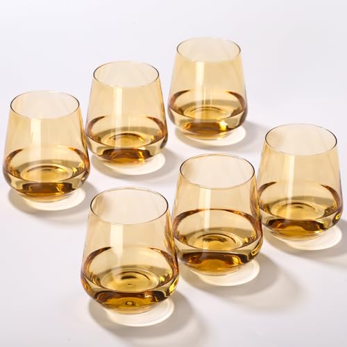 Amber Stemless Wine Glass Set of 6-17oz Wine Glasses, Stemless Drinking Glasses for Wine, Cocktails & Beverages - Elegant Glassware for Home, Bar & Holiday Use - color: Amber, size: 17oz