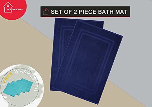 Bella Vista Cotton Bath Mat 2 Pc Set with Free 4 Washcloths-Washable, Soft and Absorbent, 22 x 34 Inches- Virgin Ring Spun Cotton. by Cotton Homes(Set of 2 Piece Bath Mats, Navy Blue) - color: Navy Blue, size: Set Of 2 Piece Bath Mats