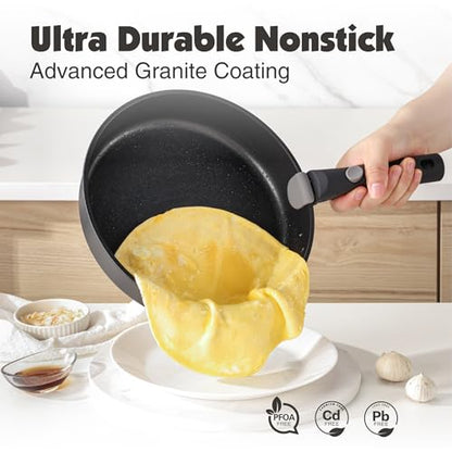 SENSARTE 24 Piece Nonstick Detachable Handle Pots and Pans Set Black | Removable Handle Cookware Set, Induction Cookware Set with Removable Handle, Healthy Non Stick for RV, Dishwasher ＆ Oven Safe - color: Black, size: 24 Piece