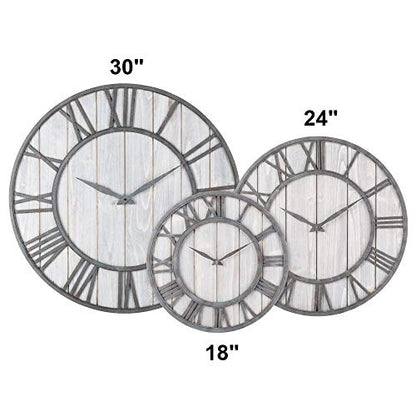 Oldtown Farmhouse Metal & Solid Wood Noiseless Wall Clock (Whitewash, 24-inch) - color: Whitewash, size: 24-inch