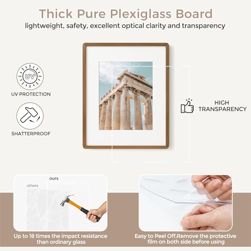 8X10 Solid Oak Wood Photo Frame | 8X10 Picture Frame With Mat For 5X7 | Plexiglas And Hanging Hardware Included | Walnut, 3 Packs - color: Walnut, size: 8''x10''-3P