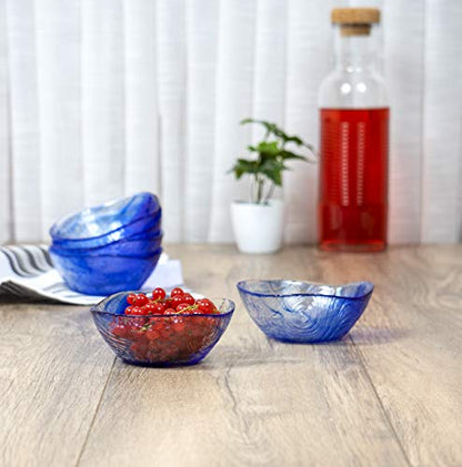 Red Co. Small Blue Etched Wavy Glass Bowl for Fruits and Vegetables, Prepping, Serving, 4.5" x 1.75" - Set of 6
