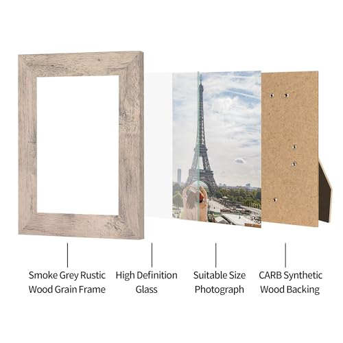 iRahmen 4x6 Picture Frame Set of 4, High Definition Real Glass Smoke Gray Frame, 4 x 6 Wood Photo Frames for Tabletop Display and Wall Mounting - color: Smoke Gray, size: 4X6