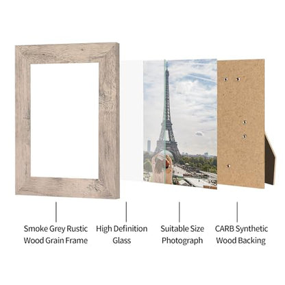 iRahmen 4x6 Picture Frame Set of 4, High Definition Real Glass Smoke Gray Frame, 4 x 6 Wood Photo Frames for Tabletop Display and Wall Mounting - color: Smoke Gray, size: 4X6