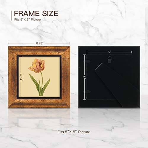 XUANLUO 5x5 Picture Frames Set of 4 Rustic Retro Photo Frame with HD Plastic Cover for Wall Mount and Tabletop Display Family Friends Wedding Gift - color: Gold-4pcs, size: 5 x 5 inch