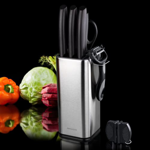 Knife Set,10-Piece Stainless Steel Kitchen Knife Set with Block,Black | Compact Small Countertop Holder,Pro-Sharpened Stainless Steel Chef Knives, Space Saving Knife Set for RV & Apartment - color: BK