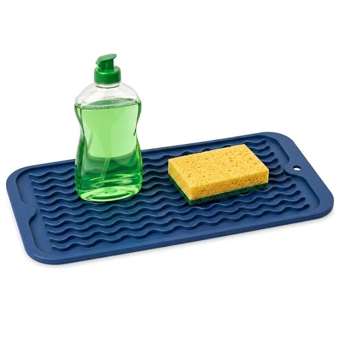 ZLR Silicone Sink Caddy & Sponge Holder, 6"x12", Midnight Blue | Sink Organizer for Soap, Sponge & Brush, Doubles as Bathroom Vanity Tray, Raised Lip, Non-Slip Food-Grade Silicone - color: Midnight Blue, size: 12" x 6"