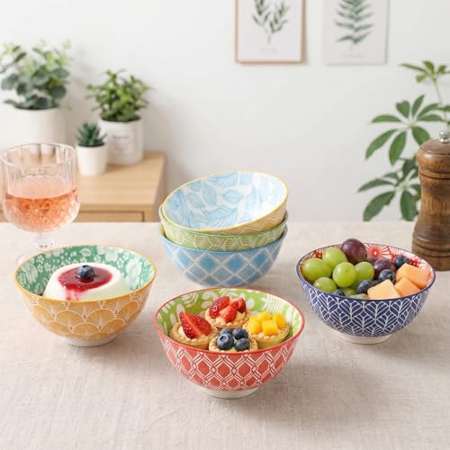 Dessert Bowls Set of 6 - Small Ceramic Bowls for Ice Cream, Snack, Rice - Colorful Cute Style - Microwave and Dishwasher Safe - 4.75 Inch - 10 oz - size: 4.75 inch