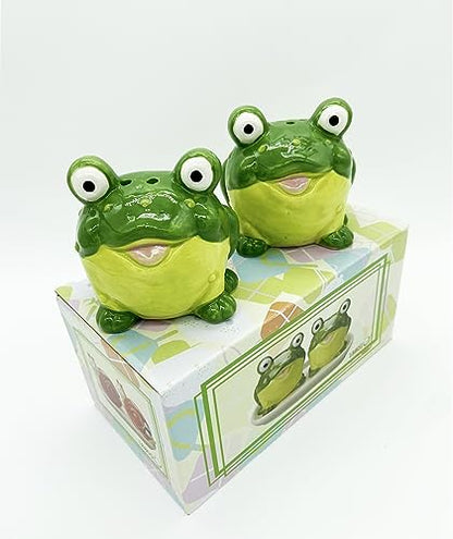 Novelty Ceramic Animal Salt and Pepper Shakers Set. (frog)