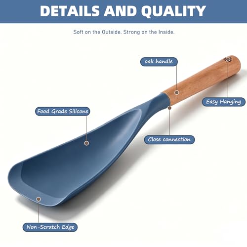 Cooking Spoon for Nonstick Cookwares, Multifunction Spatula Spoon, Great for Both Cooking and Serving, Wood Handle Spoon for Stirring, Mixing, Serving (2, BLUE) - color: Blue