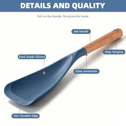 Cooking Spoon for Nonstick Cookwares, Multifunction Spatula Spoon, Great for Both Cooking and Serving, Wood Handle Spoon for Stirring, Mixing, Serving (2, BLUE) - color: Blue