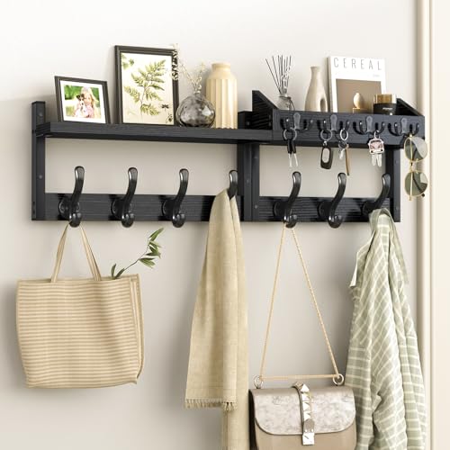 Evermagin 29" Coat Rack Wall Mount with Shelf for Entryway, Black | Wall Mounted Coat and Key Rack with Hooks, Key Holder with Mail Organizer for Wall, Living Room, Mudroom, Bedroom - color: Black, size: 29 inch