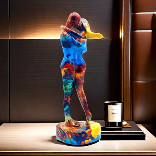 10.5 Inch Couple Sweethearts Lover Hug Kissing Statue Figurine Sculpture Resin Collectible Gifts for Office Home Decor Desk Accessories Decoration Figurines (Multicolor)