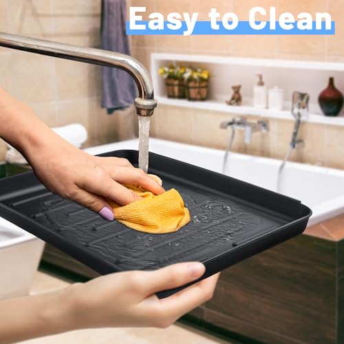 Boot Tray for Entryway Indoor, 4 Pack Plastic Shoe Mat Small Wet Shoe Tray with Raised Edge, Waterproof Winter Boot Mat for Mudroom, Garage, Garden, Black