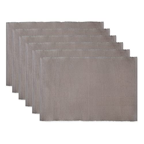 DII Basic Everyday Ribbed Tabletop 100% Cotton, Placemat Set, 13x19, Gray, 6 Piece - color: Gray, size: 13x19"