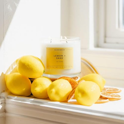 Lemon & Sage 3 Wick Scented Candle - 43 Hour Burn | Made in the USA Luxury Clean Soy Wax Candles - Long Lasting Large Glass Jar Candle for Home - 3 Wicks - 14.9oz - color: Lemon + Sage