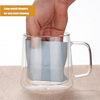 Extra Large Thicken Double Wall Glasses Coffee Mugs Tea Cups set of 2, 24OZ Insulated Clear Lemon Tea Beer Cups with Handle - color: 24OZ-2 CUPS