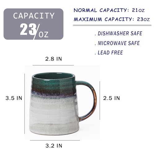 Mkour 23oz Extra Large Ceramic Coffee Mugs, Handmade Cup, Big Tea Cups with Large Handle for Office and Home, Microwave and Dishwasher Safe (Ink Green) - color: Ink Green