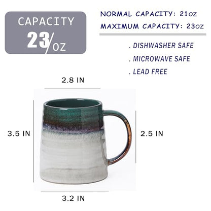 Mkour 23oz Extra Large Ceramic Coffee Mugs, Handmade Cup, Big Tea Cups with Large Handle for Office and Home, Microwave and Dishwasher Safe (Ink Green) - color: Ink Green