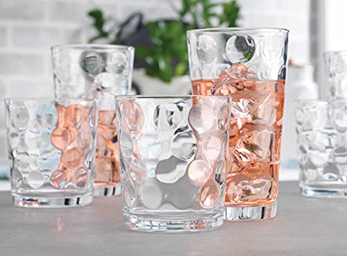 Home Essentials Drinking Glasses Set of 16, 8 Highball Glasses -17 oz., 8 Rocks Whiskey Glass Cups 13 oz., Inner Circular Lensed Glass Cups. - size: 16 Piece Set (8 x 17 oz Highball, 8 x 13 oz Rocks)
