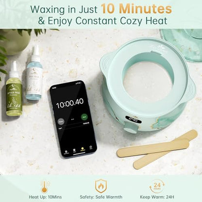 Lifestance Waxing Kit for Women & Men - L3 Serene Gold Digital Warmer, Silicone Wax Pot Liner, Hair Removal Kit with 14.1oz Hard Wax Beads & Oil Spray, Professional for Home Brazilian Bikini Face Leg - color: Chic Enhanced LCD (Serene Gold) Kit