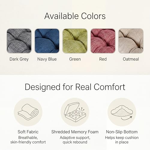 Chair Cushions for Dining Chairs Set of 4, 15.5" x 15.5" x 3.5" Kitchen Chair Cushions with Ties, Upgraded Silicone Non-Slip Bottom, Premium Shredded Memory Foam Chair Pads, Grey - color: Dark Grey