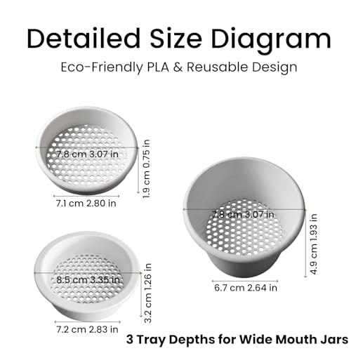 Honeycomb Sprouting Trays for Mason Jars, 3-Pack Seed Starter | Deep, medium, shallow depths, PLA material, soil-free use for beans, grains, herbs, kitchen counters