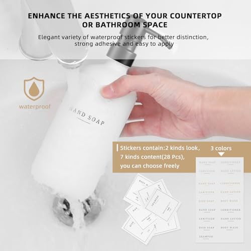 Glass Soap Dispenser - Dish Hand Soap Dispenser for Kitchen Set, Bathroom Soap Lotion Dispenser with 304 Rust Proof Pump, Tray, White Bottle/Black Pump - color: White Bottle/Black Pump + Tray + Funnel