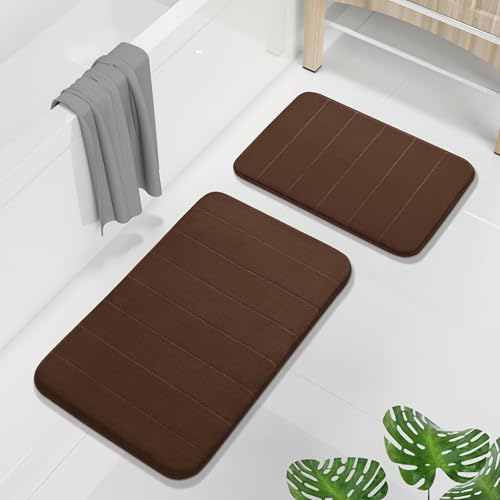Yimobra Memory Foam Bathroom Rugs Sets 2 Piece - Super Soft Absorbent Quick Dry Bath Mat Set, Machine Washable Non Slip Floor Carpet for Tub Shower & Single Sink (17x24 & 31.5x20 Inch, Brown) - color: Brown, size: 31.5x20+24x17 Inch