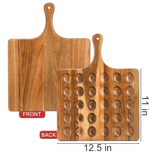 Okllen 30 Holes Reversible Wooden Deviled Egg Platter with Handle, Acacia Wood Deviled Egg Tray Charcuterie Board, Deviled Egg Holder, 17"x13"