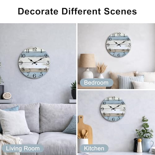JoFomp 8 Inch Wooden Wall Clocks Battery Operated, Silent Wall Clock Non Ticking, Coastal Country Design Rustic Wall Clocks for Living Room Decor, Small Wall Clock for Bedroom Kitchen Bathroom - size: 8 Inch