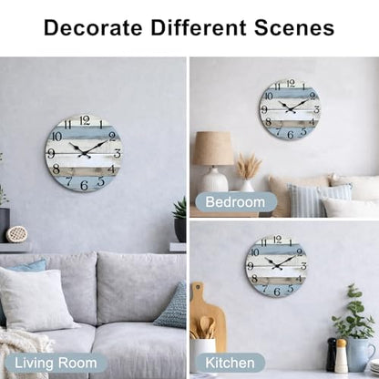 JoFomp 8 Inch Wooden Wall Clocks Battery Operated, Silent Wall Clock Non Ticking, Coastal Country Design Rustic Wall Clocks for Living Room Decor, Small Wall Clock for Bedroom Kitchen Bathroom - size: 8 Inch
