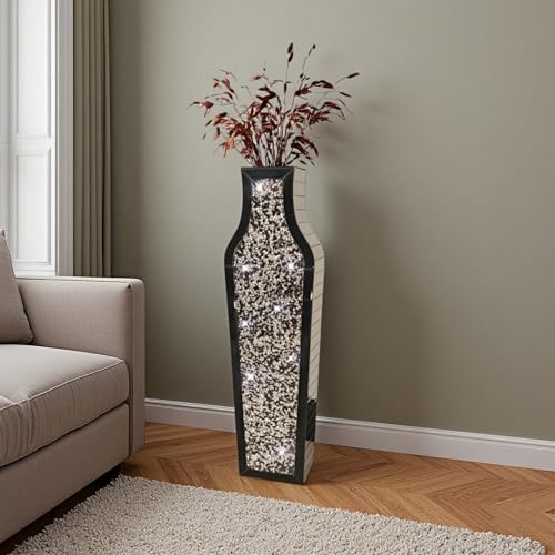 30" Large Double Sided Crushed Diamond Vases,Tall Black Mirrored for Floor, Crystal Sliver Mirror Decorative Vase for Home,Office,Hotel (Black,8.6" L x 5.3" W x 30" H) - color: Black, size: 8.6" L x 5.3" W x 30" H
