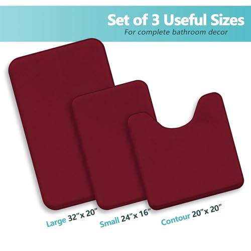 RUN HELIX Bathroom Rugs Sets 3 Piece, Soft Absorbent Memory Foam Bath Mats Set, Dry Fast Bath Mat, Machine Washable Bath Rug Set for Bathroom （Maroon） - color: Maroon
