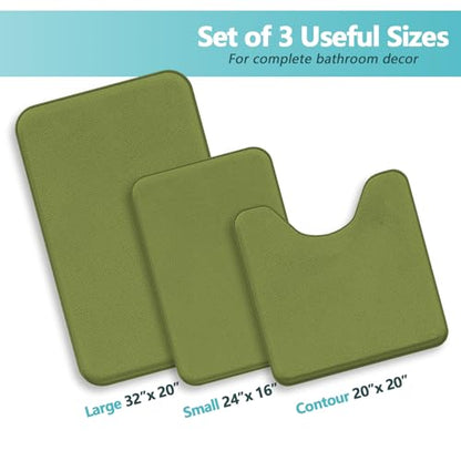 Green Bathroom Set Extra Soft Memory Foam Bath Mat Sets 3 Piece Non Slip Absorbent & Dry Living Mat Sets Washable Bath Carpets with Toilet Rug,Bath Rugs for Bathroom,Tub,Shower,Kitchen,Bedroom - color: Lime Green