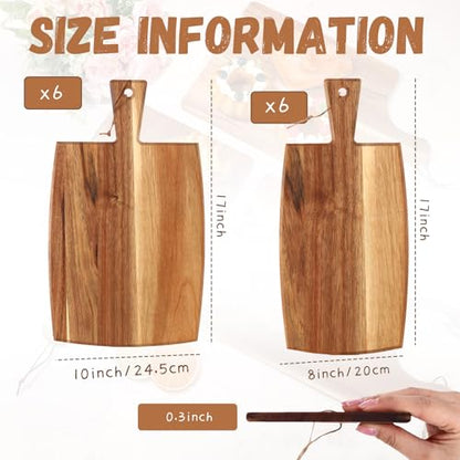 Layhit 12 Pcs Acacia Wood Cutting Board Bulk with Handle, 2 Sizes