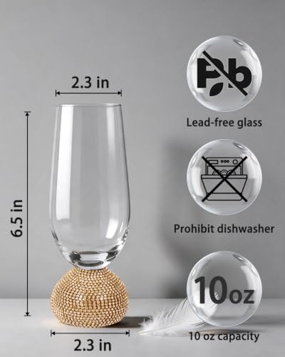 Stemless Fancy Champagne Flutes set of 4,Luxury Crystal Wedding Glasses | 10 oz Hand Blown Unbreakable Mimosa Glasses,for Weddings, Anniversaries, Christmas, Special Days (Gold Clear) - color: Gold Champagne glass
