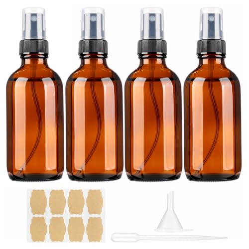 Vitreaux 4oz Amber Glass Spray Bottles Mist Sprayer Set of 4,Empty Small Spray Bottle Fine Mist Spray Refillable Containers,Mini Travel Bottle Spray Bottle Make Perfect Oil,Perfume,Body Sprays