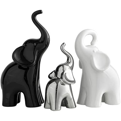 XINXUAN Modern Ceramic Elephant Family Ornaments, Set of 3, Home Decor (B-3PCS Elephant) - size: B-3PCS elephant