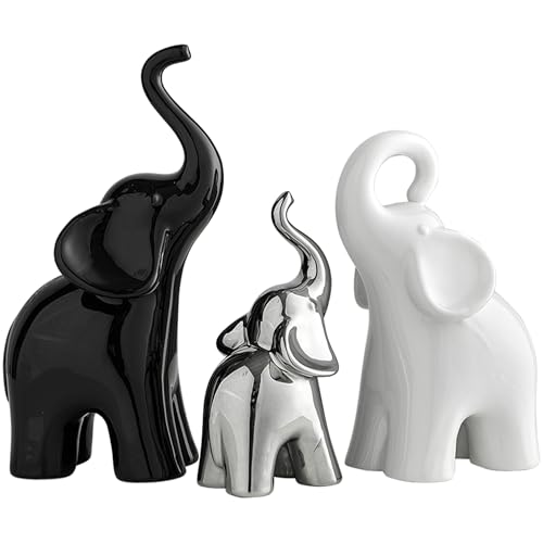 XINXUAN Modern Ceramic Elephant Family Ornaments, Set of 3, Home Decor (B-3PCS Elephant) - size: B-3PCS elephant