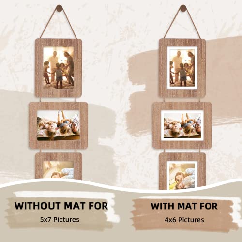 5x7 Collage Picture Frame, 4 Opening, Rustic Wood, Weathered Brown | Wall-Mounted Hanging Design, Displays 4x6 Photos with Mat or 5x7 Photos Without Mat, Three-Opening Layout - color: Weathered Brown, size: 4 Opening