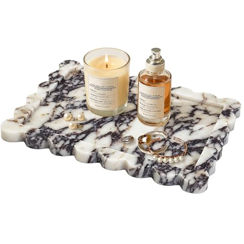 Scalloped Marble Tray,Marble Vanity Trays for Bathroom 12" x 9", Scalloped Tray,Wave Appearance Jewelry Home Decor Stone Trays for Kitchen Counter, Bathroom,Genuine Calacatta Viola - color: Calacatta Viola