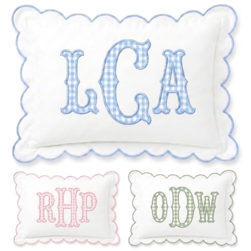 Monogram Pillow Cover, Custom Embroidered Pillow Covers, Personalized Initials Name Pillowcase, Gingham Monogrammed Baby Pillows, Couch Bed Room Pillow Gifts for Kids Boy Girls, Nursery Decoration - color: 09