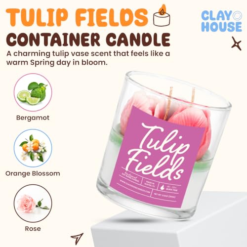 Tulip Fields Container Candle- Luxury Soy Wax Candle with 2 Cotton Wicks - 50 Hour Burn Time, Handmade in Austin Texas USA, Premium Fragrance Oil Candle for Home Decor & Gifts - 8 oz