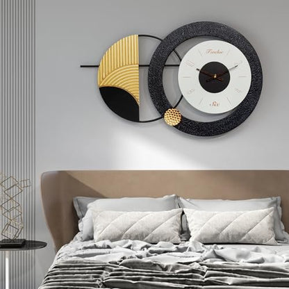 Modern Wall Clock Battery Operated Big Wall Clocks Large Mid Century Clock for Living Room,Silent Metal Wall Watch Circle Geometric Timepiece for Home,Living Room,Bedroom-26X16inch - color: K-black Gold-26x16inch