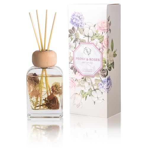 Reed Diffuser Set, 3.4 fl oz - Elegant Home Fragrance with 5 Sticks - Long-Lasting Scented Oil Diffuser for Bedroom, Bathroom Shelf Decor & Living Room (Peony & Roses) - color: Peony & Roses