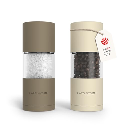LARS NYSØM Salt and Pepper Grinder Set, Manual Salt and Pepper Mills with Adjustable Ceramic Grinder, Design Spice Shaker Set (Brown/Beige) - color: Taupe Brown/Almond Beige