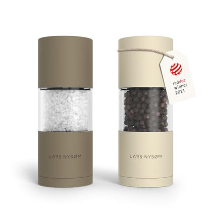 LARS NYSØM Salt and Pepper Grinder Set, Manual Salt and Pepper Mills with Adjustable Ceramic Grinder, Design Spice Shaker Set (Brown/Beige) - color: Taupe Brown/Almond Beige