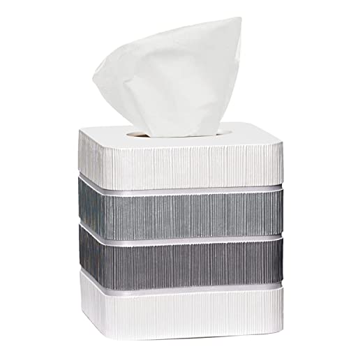 Modern Line Stylish Tissue Box Holder - Modern Classic Luxury Decor with Western Design - Square Tissue Cover for Bathroom, by Zahari Home - color: Modern Line White