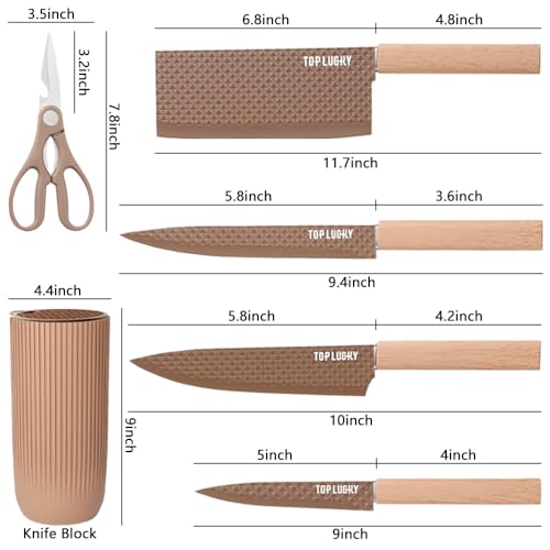 Knife Set, Wiztoynia 6-Piece Coffee Kitchen Knife Set for Home, Anti-Rust Non-stick Stainless Steel Sharp Chef Knife Set with Universal Knife Block for Kitchen, Ergonomical Design (Coffee) - color: Coffee